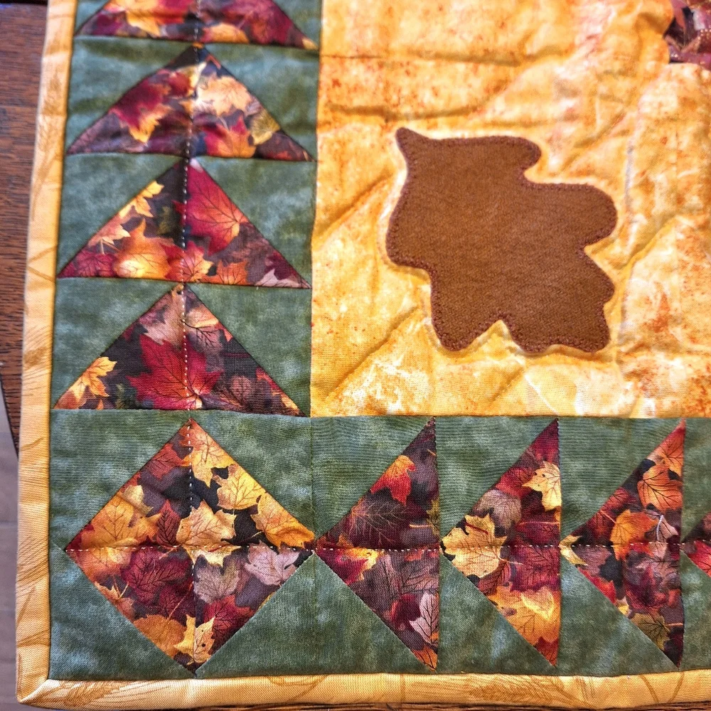 Autumn Patchwork Quilt with Wool Applique Leaves, Brand New w/Tags🍁🍂